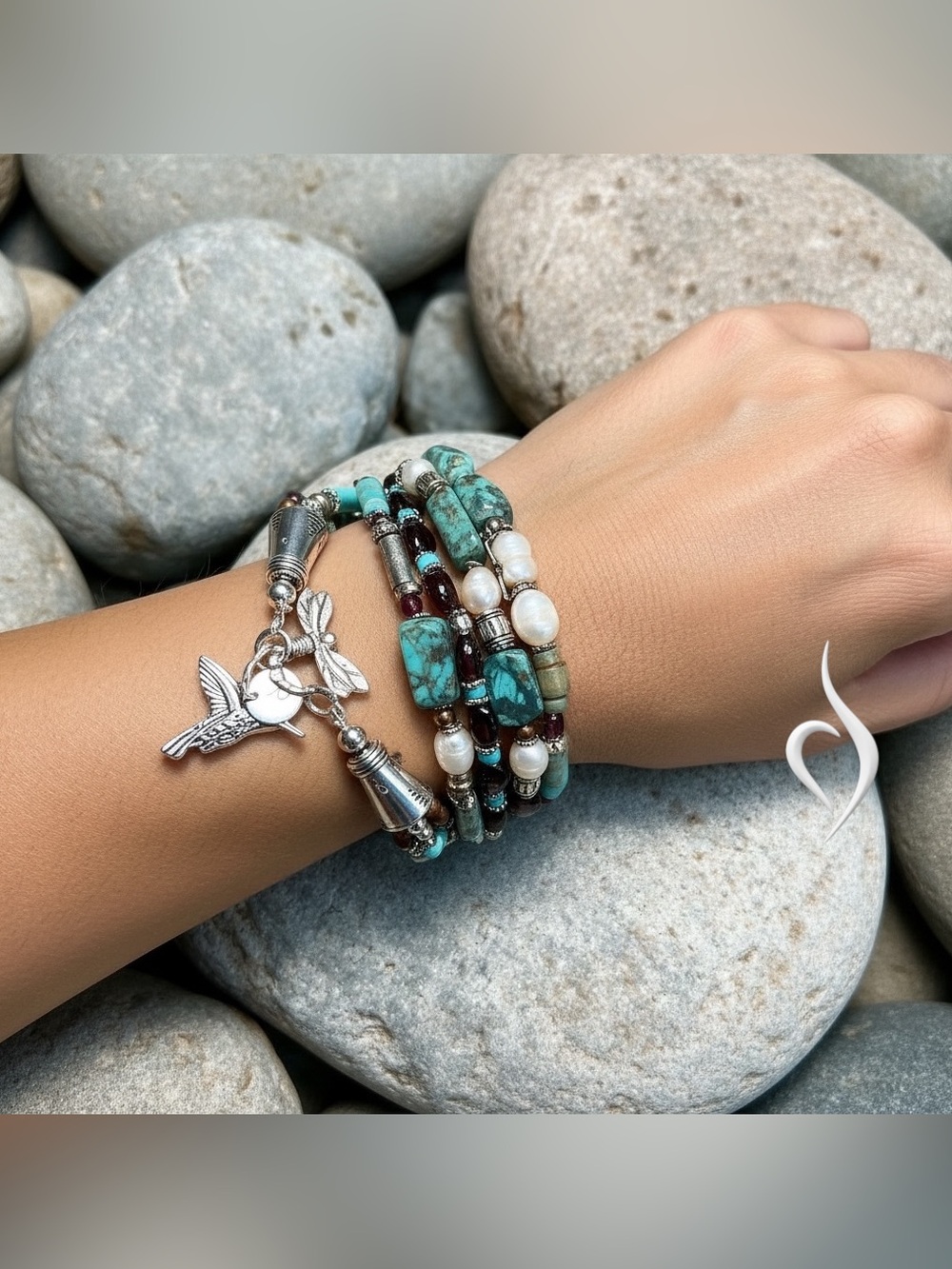 African Turquoise & Freshwater Pearl Bracelet